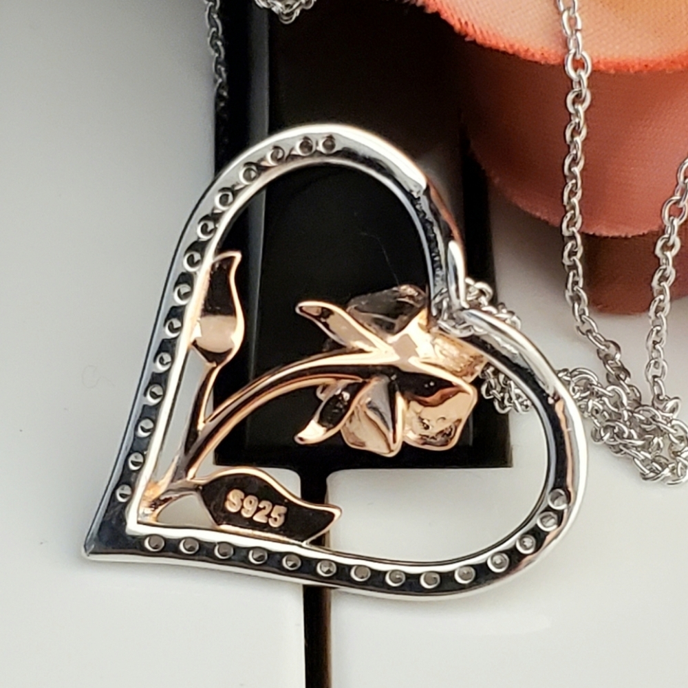 NEW S925 Winter Rose Heart Necklace - Picture 2 of 8